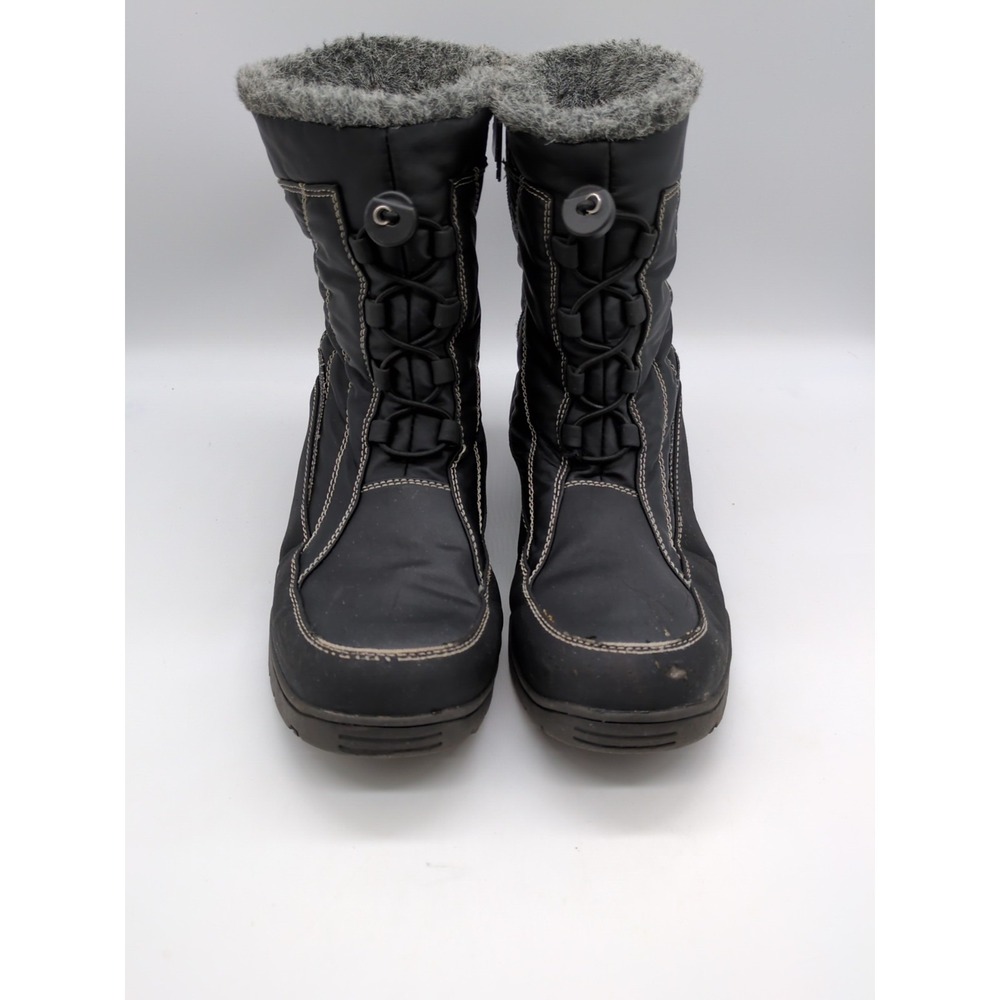 Totes Boots Womens Evelyn Black 10 Waterproof Snow Winter Shoes‎ Fur Trim Zip